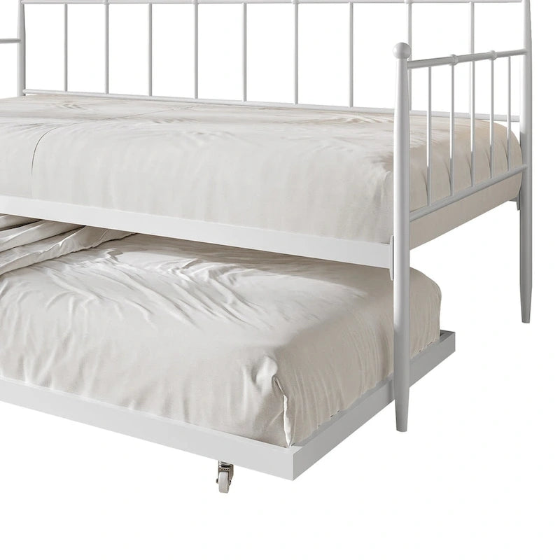 Lit de repos double minimaliste en métal avec lit gigogne - Aucun sommier tapissier requis | 3 couleurs