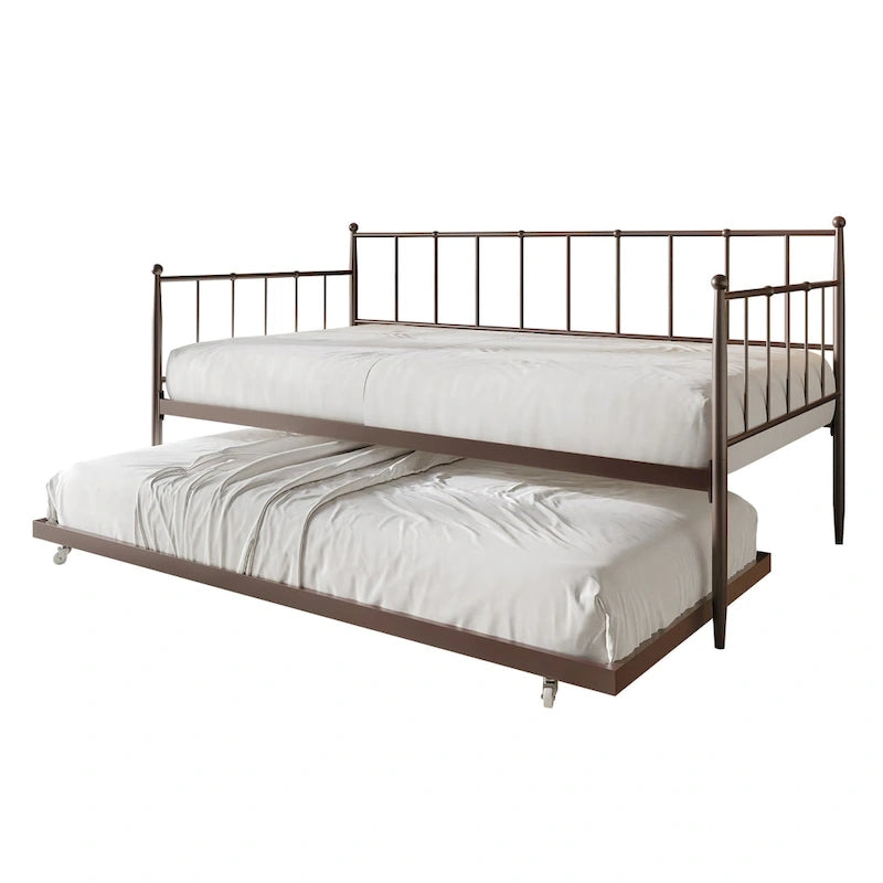 Lit de repos double minimaliste en métal avec lit gigogne - Aucun sommier tapissier requis | 3 couleurs