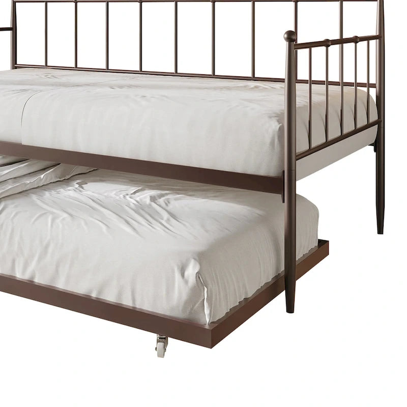 Lit de repos double minimaliste en métal avec lit gigogne - Aucun sommier tapissier requis | 3 couleurs