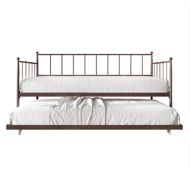 Lit de repos double minimaliste en métal avec lit gigogne - Aucun sommier tapissier requis | 3 couleurs