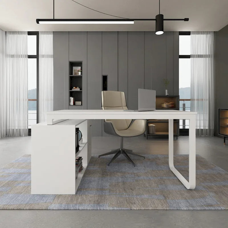 Bureau de direction en L avec caisson de rangement à tiroirs