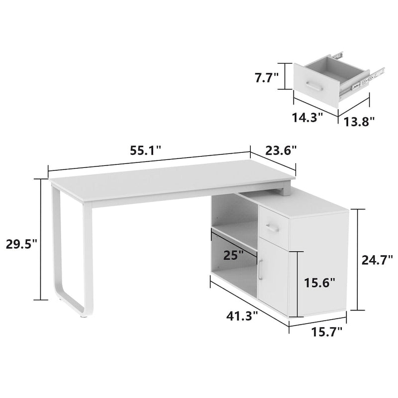 Bureau de direction en L avec caisson de rangement à tiroirs