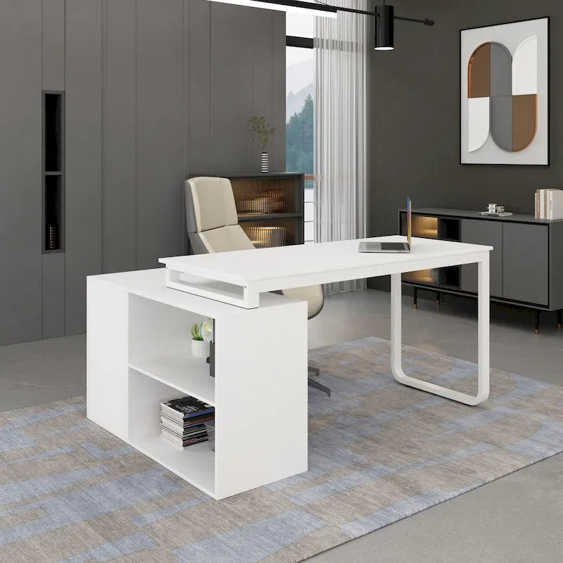 Bureau de direction en L avec caisson de rangement à tiroirs