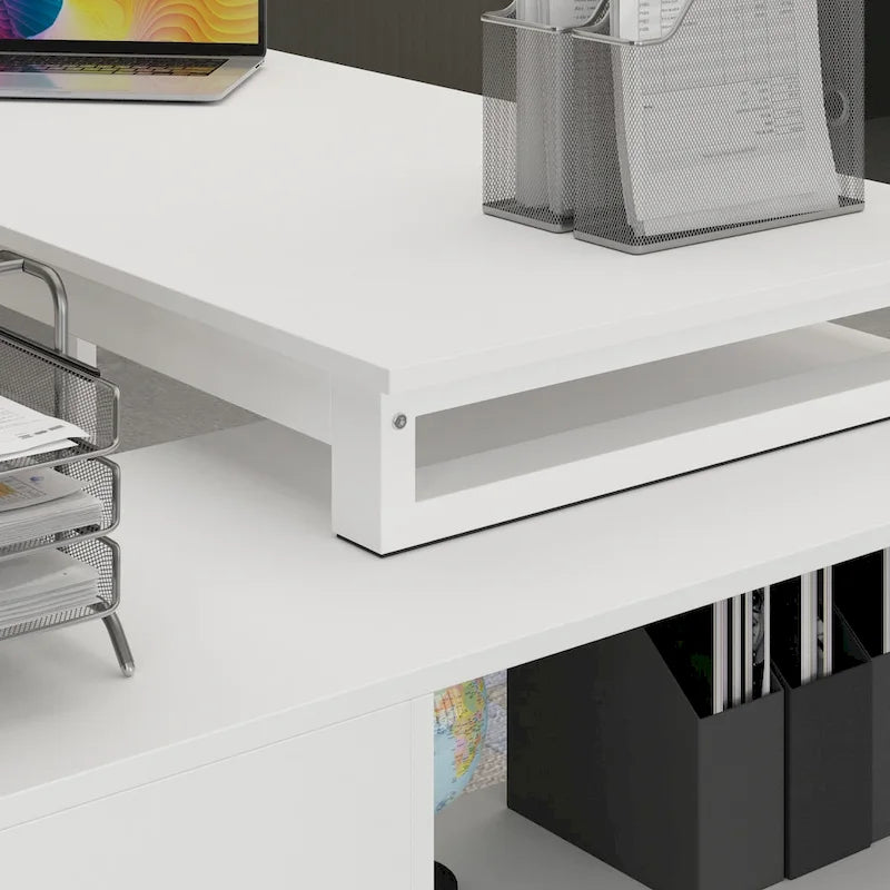 Bureau de direction en L avec caisson de rangement à tiroirs
