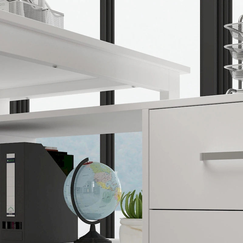 Bureau de direction en L avec caisson de rangement à tiroirs