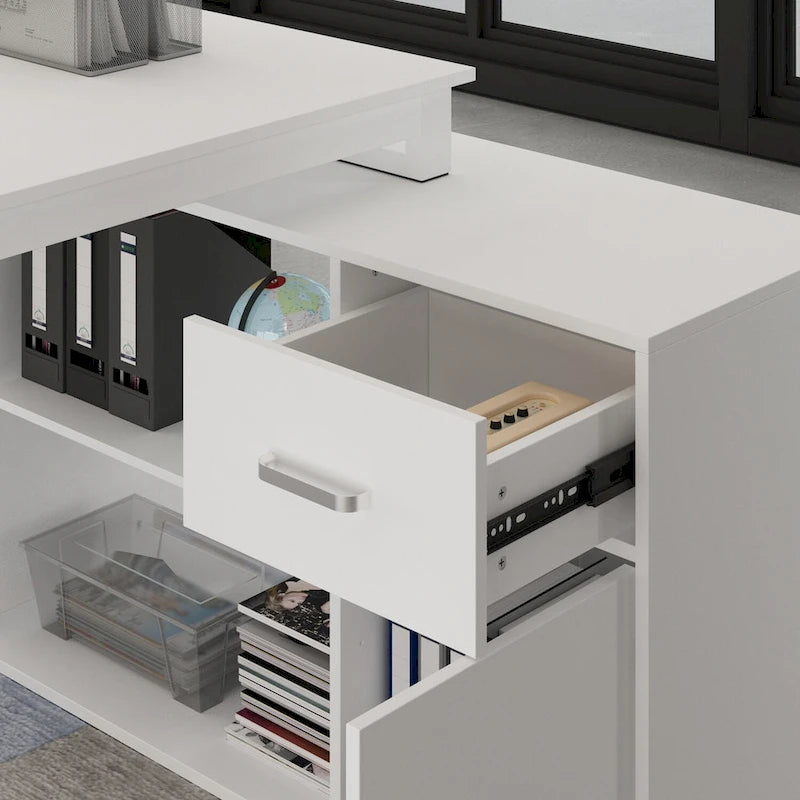 Bureau de direction en L avec caisson de rangement à tiroirs