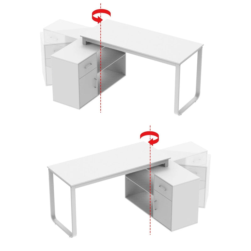 Bureau de direction en L avec caisson de rangement à tiroirs