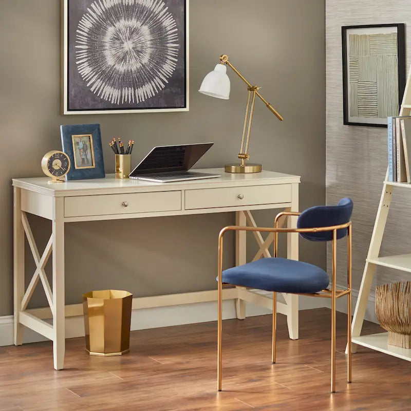 Bureau avec 2 tiroirs et quincaillerie métallique en X — 121,3 cm de large