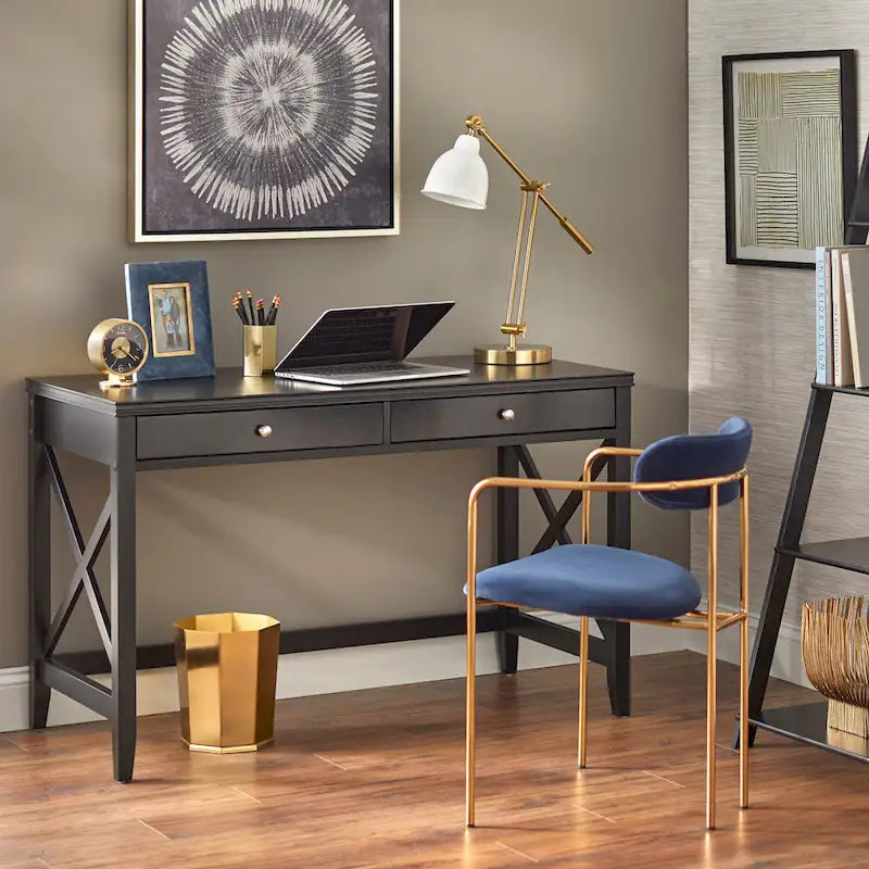 Bureau avec 2 tiroirs et quincaillerie métallique en X — 121,3 cm de large