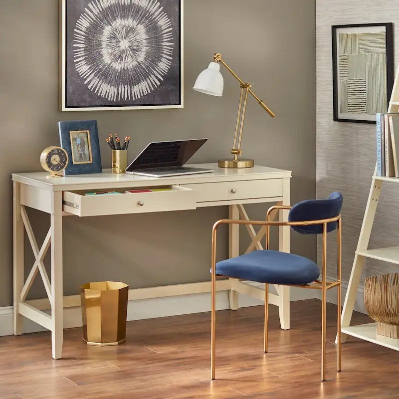 Bureau avec 2 tiroirs et quincaillerie métallique en X — 121,3 cm de large