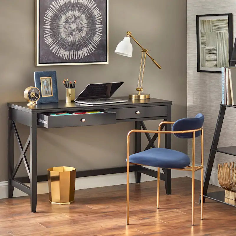 Bureau avec 2 tiroirs et quincaillerie métallique en X — 121,3 cm de large