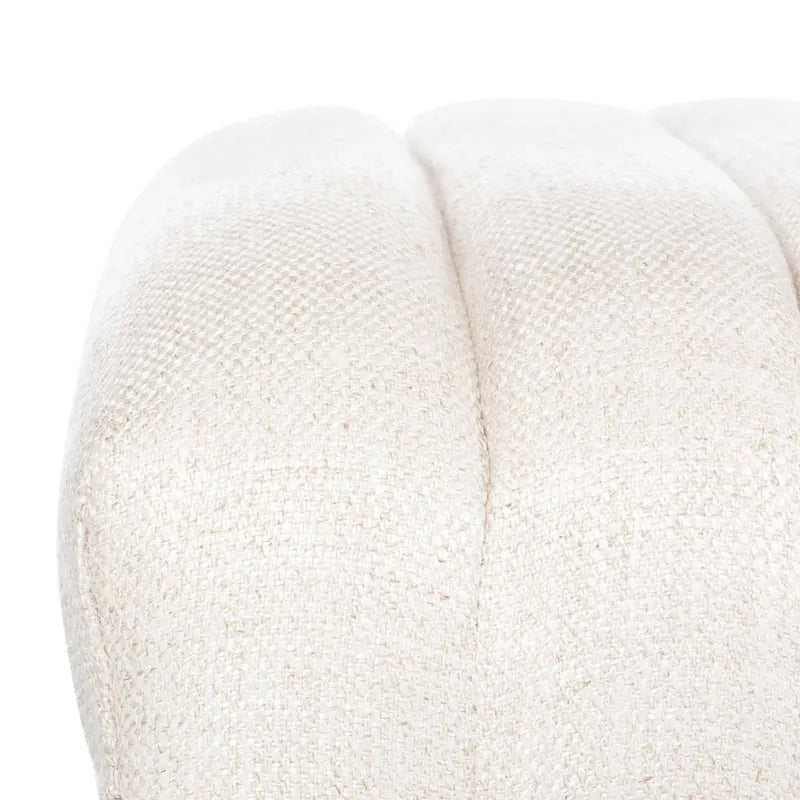 Banc rembourré en lin style milieu de siècle avec pieds en bois à embouts en laiton