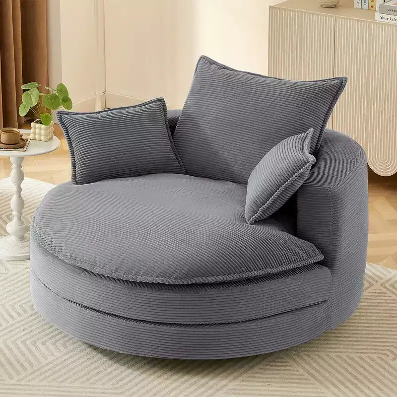 360 Swivel Accent Chair, Barrel Chair Swivel Round Sofa Chair with Cushion for Living Room
