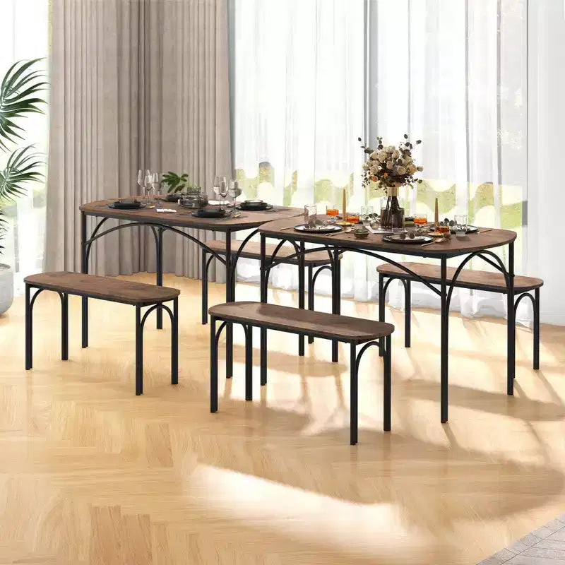 Costway 3 PCS 48 Dining Table Set for 4Rectangular Table & 2 Benches with Metal Frame