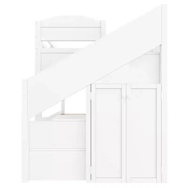 Whisen Twin XL Bunk Bed Frame with Trundle, Bunk Bed with Storage, Bunk Bed with Solid Wood, Storage Staircase, Wardrobe, 3Drawer, for Kids