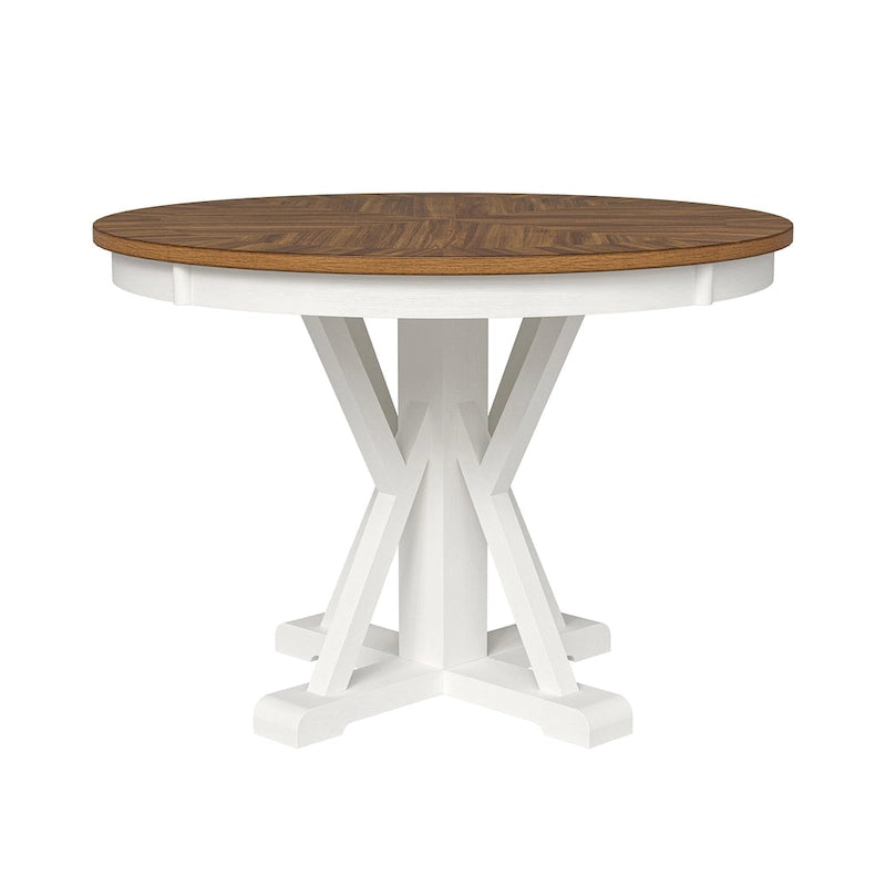 Table à manger ronde de style rustique pour 4 personnes avec piètement en croix et cadre en bois massif