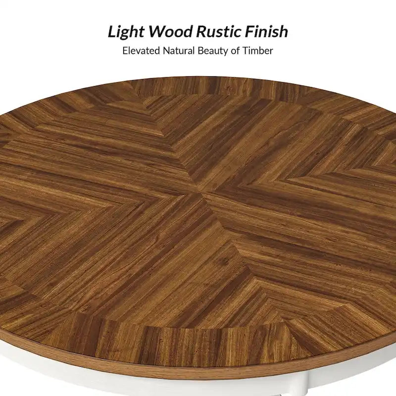 Table à manger ronde de style rustique pour 4 personnes avec piètement en croix et cadre en bois massif