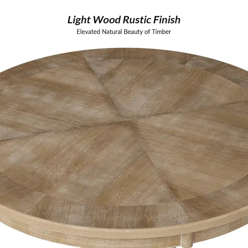 Table à manger ronde de style rustique pour 4 personnes avec piètement en croix et cadre en bois massif