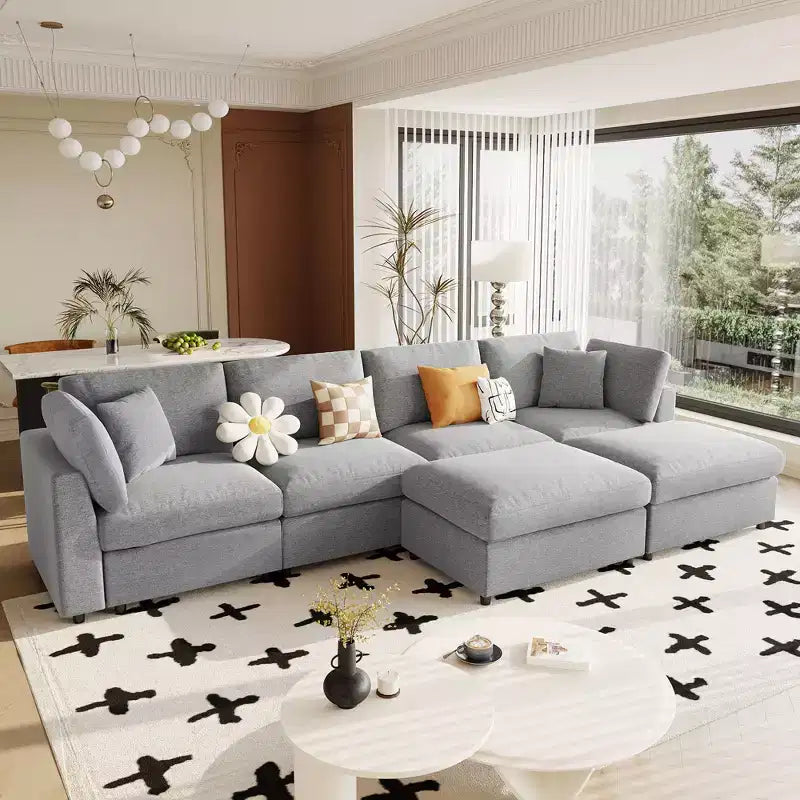 128.2W Modular Sectional Sofa, U-Shape Convertible Sofa Couch Set with Removable Ottomans 4S -ModernLuxe