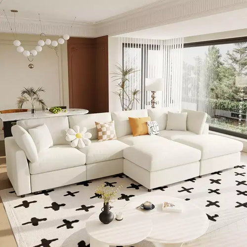 128.2W Modular Sectional Sofa, U-Shape Convertible Sofa Couch Set with Removable Ottomans 4S -ModernLuxe