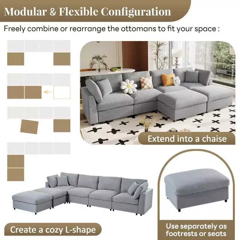 128.2W Modular Sectional Sofa, U-Shape Convertible Sofa Couch Set with Removable Ottomans 4S -ModernLuxe