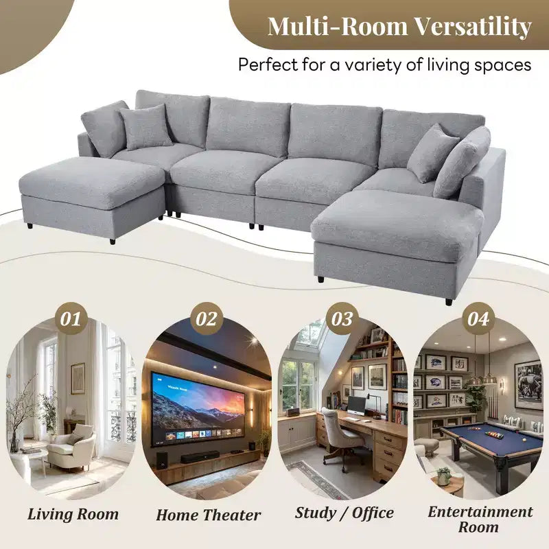128.2W Modular Sectional Sofa, U-Shape Convertible Sofa Couch Set with Removable Ottomans 4S -ModernLuxe