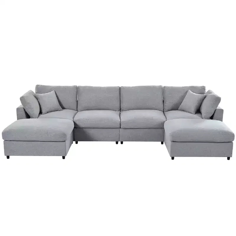 128.2W Modular Sectional Sofa, U-Shape Convertible Sofa Couch Set with Removable Ottomans 4S -ModernLuxe