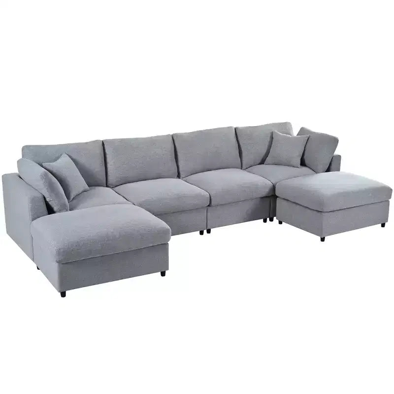 128.2W Modular Sectional Sofa, U-Shape Convertible Sofa Couch Set with Removable Ottomans 4S -ModernLuxe