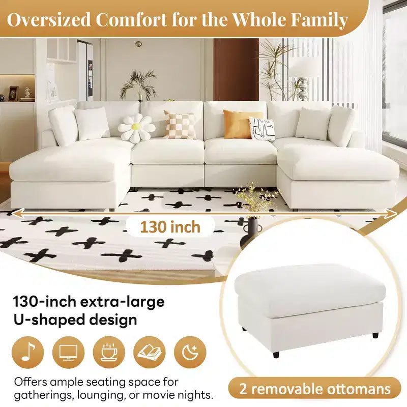 128.2W Modular Sectional Sofa, U-Shape Convertible Sofa Couch Set with Removable Ottomans 4S -ModernLuxe