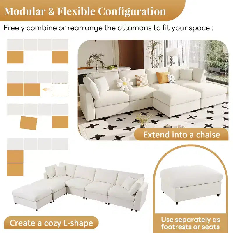 128.2W Modular Sectional Sofa, U-Shape Convertible Sofa Couch Set with Removable Ottomans 4S -ModernLuxe