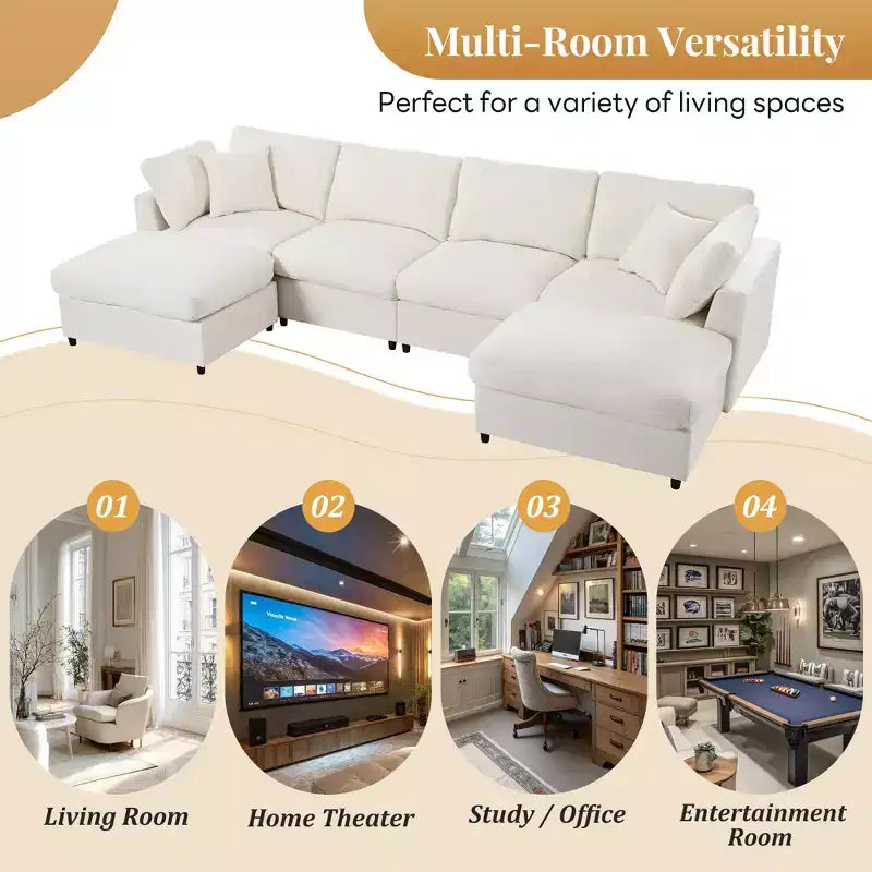 128.2W Modular Sectional Sofa, U-Shape Convertible Sofa Couch Set with Removable Ottomans 4S -ModernLuxe