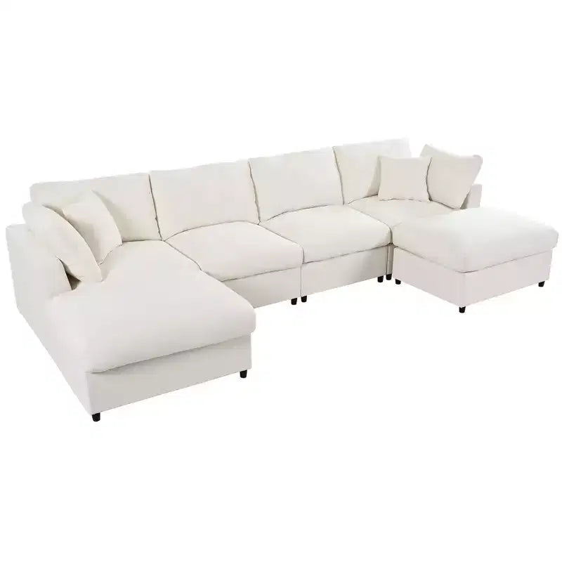 128.2W Modular Sectional Sofa, U-Shape Convertible Sofa Couch Set with Removable Ottomans 4S -ModernLuxe