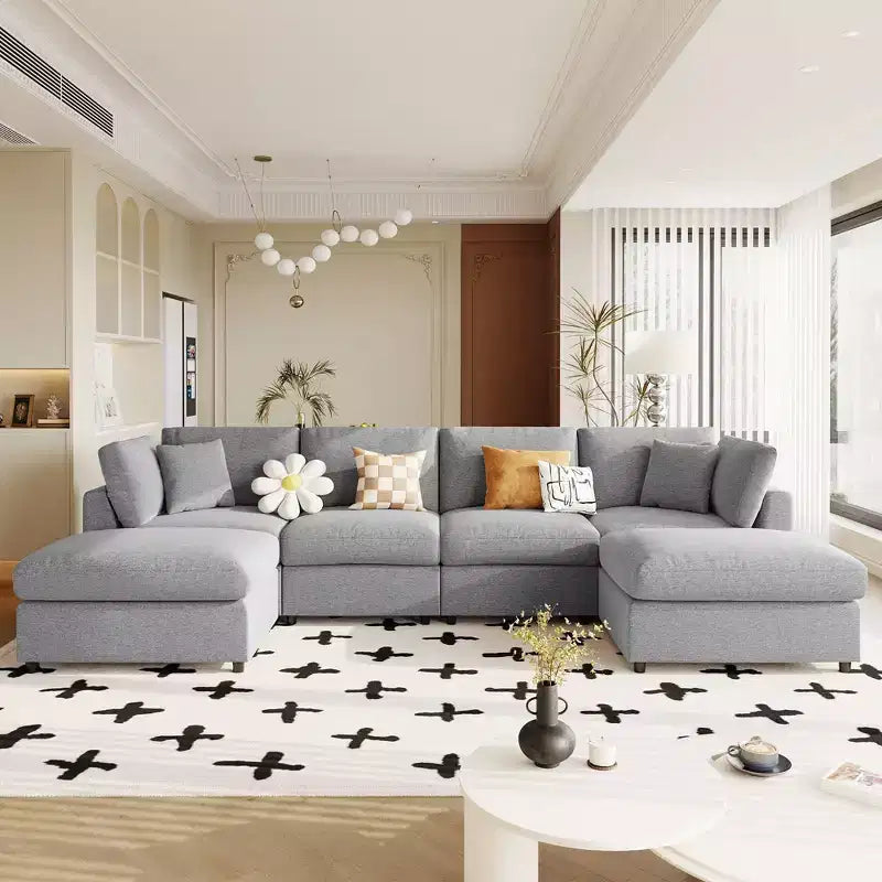 128.2W Modular Sectional Sofa, U-Shape Convertible Sofa Couch Set with Removable Ottomans 4S -ModernLuxe