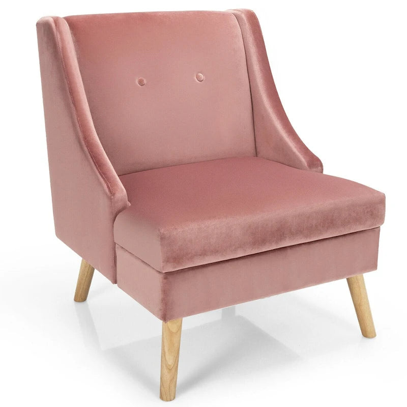 Fauteuil d'appoint haut en velours à dossier haut avec accoudoirs incurvés et pieds en bois