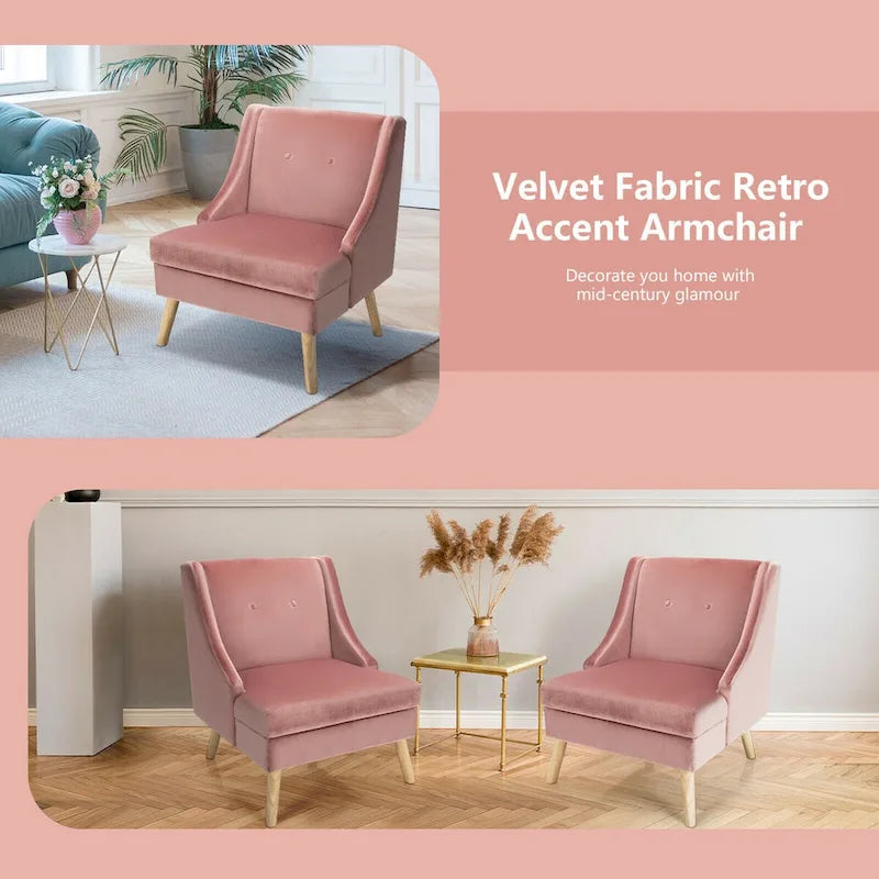 Fauteuil d'appoint haut en velours à dossier haut avec accoudoirs incurvés et pieds en bois