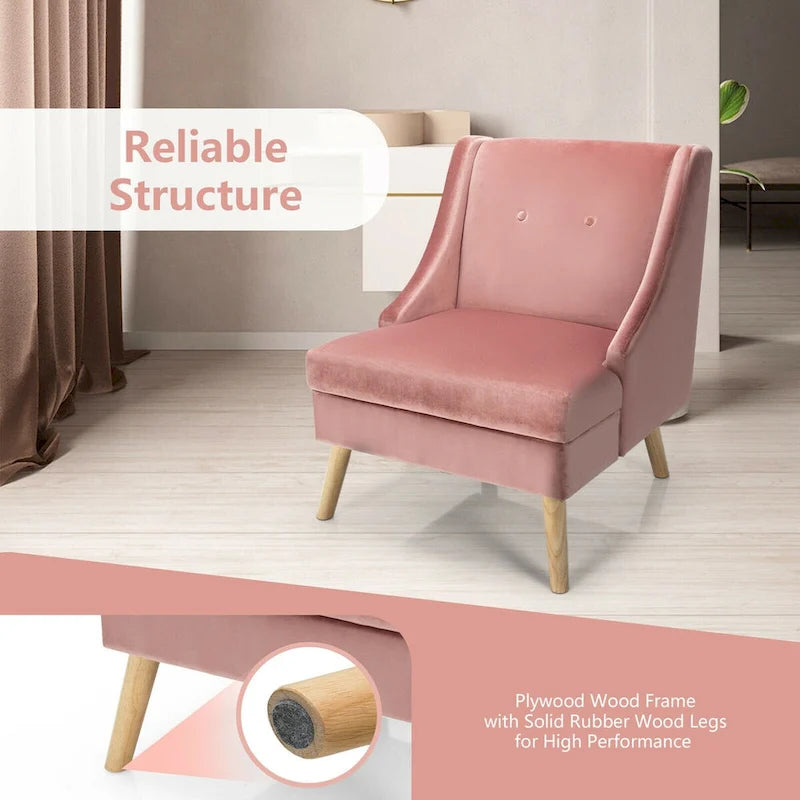 Fauteuil d'appoint haut en velours à dossier haut avec accoudoirs incurvés et pieds en bois