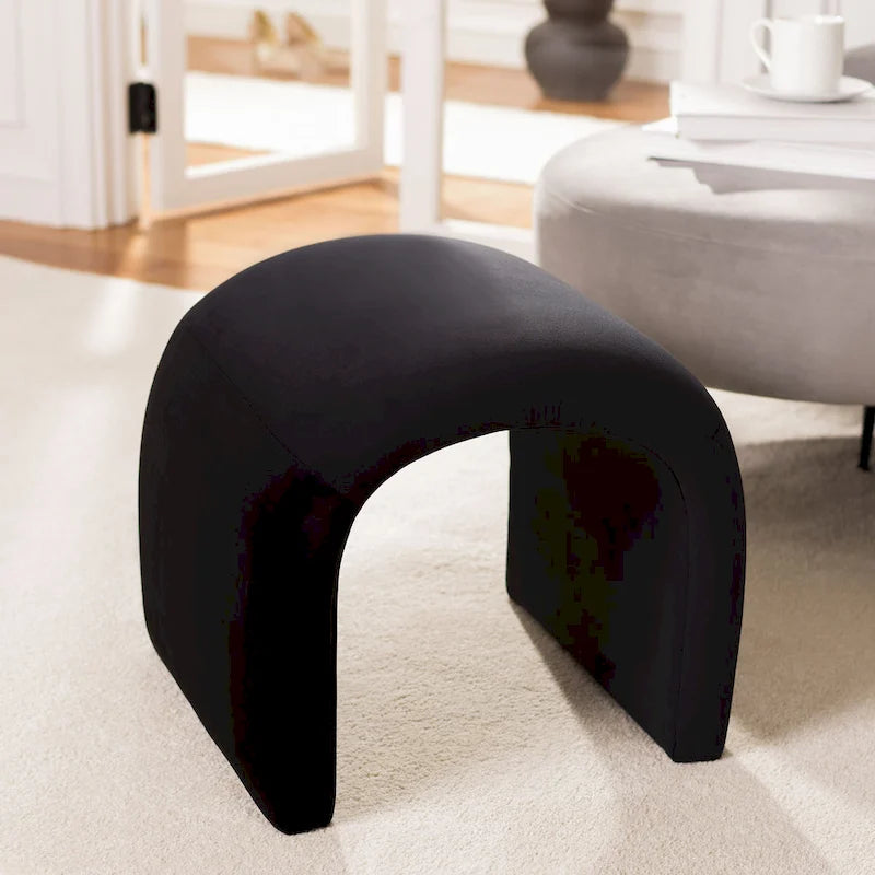 Pouf ottoman en velours incurvé cascade — 10 coloris | Repose-pieds d'appoint moderne