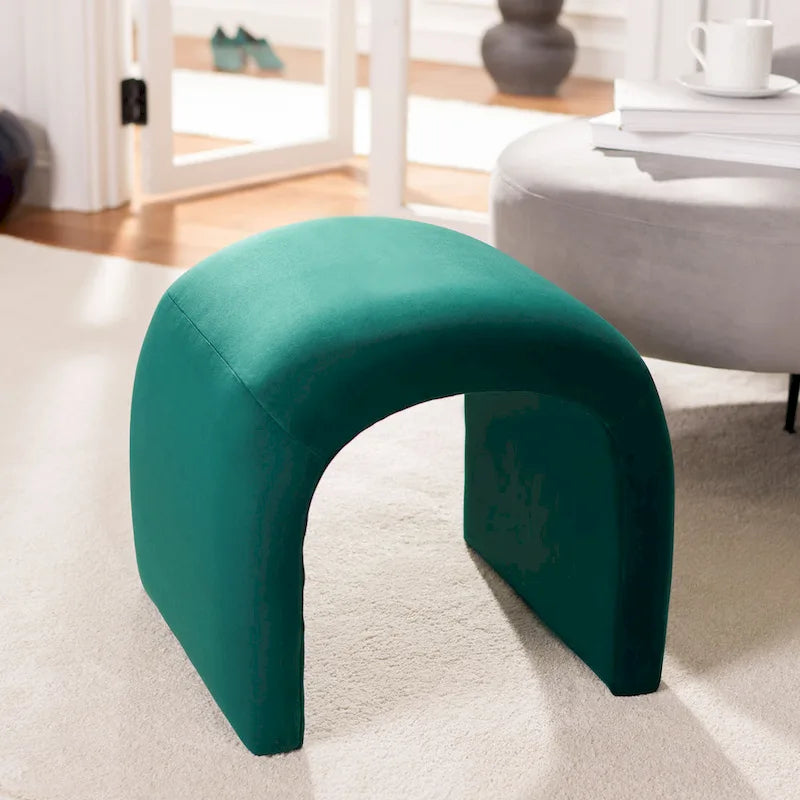 Pouf ottoman en velours incurvé cascade — 10 coloris | Repose-pieds d'appoint moderne