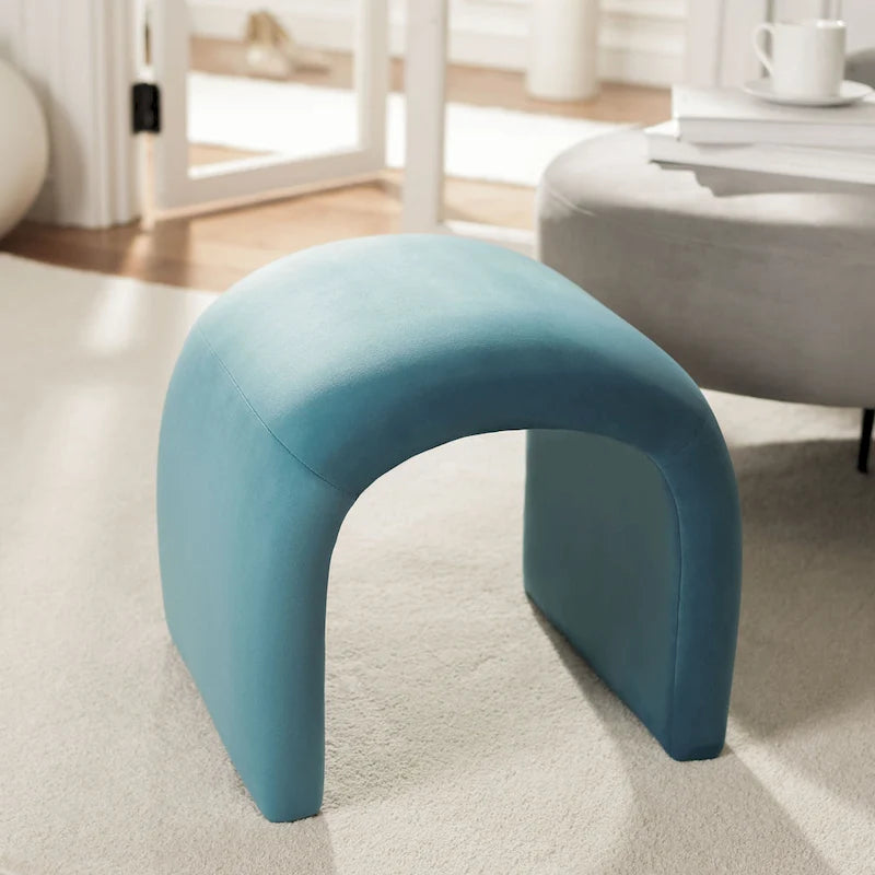 Pouf ottoman en velours incurvé cascade — 10 coloris | Repose-pieds d'appoint moderne