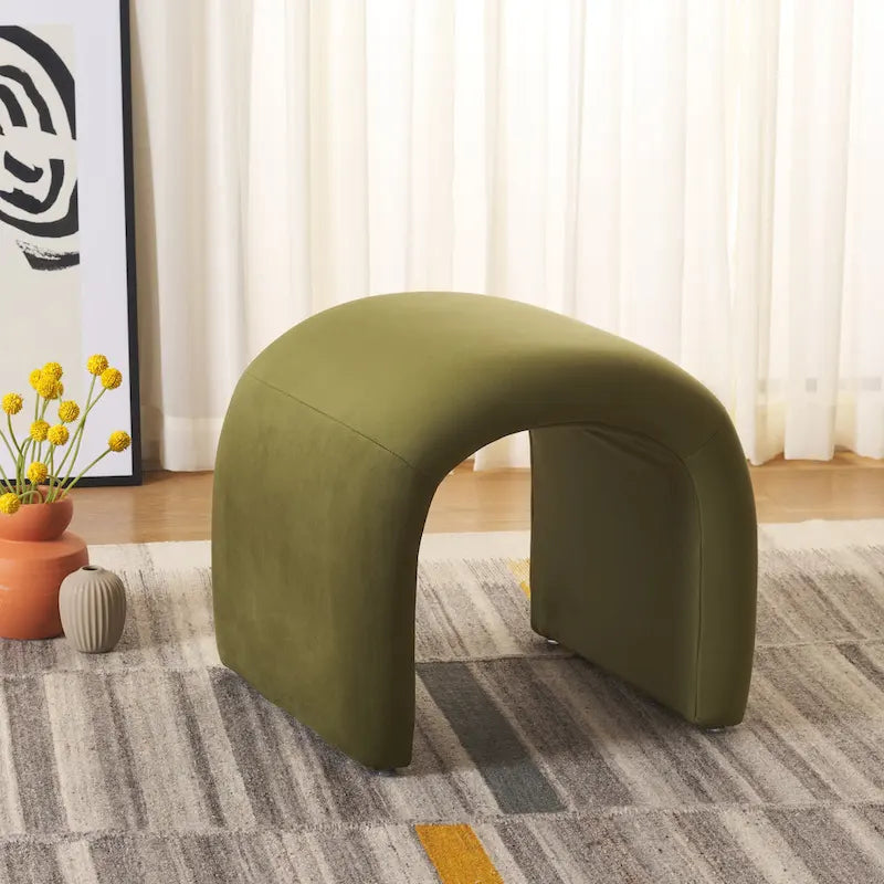 Pouf ottoman en velours incurvé cascade — 10 coloris | Repose-pieds d'appoint moderne