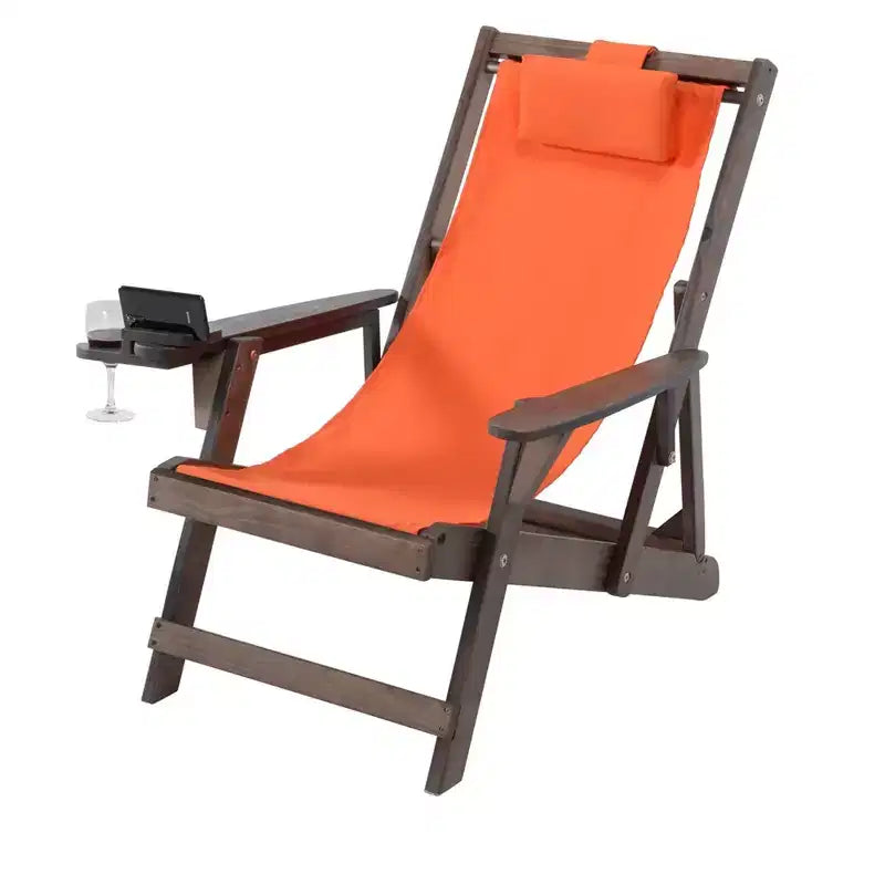 Jiallo Romantic Collection Canvas Sling Chairs with Cup and Wine Holder and end table