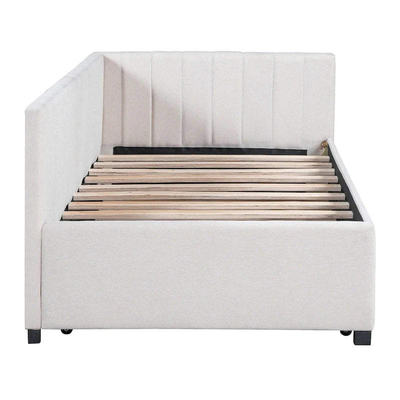 Lit de repos rembourré en lin, taille simple, avec lit gigogne extractible — Pas besoin de sommier tapissier