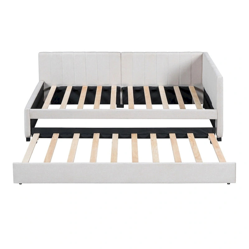 Lit de repos rembourré en lin, taille simple, avec lit gigogne extractible — Pas besoin de sommier tapissier