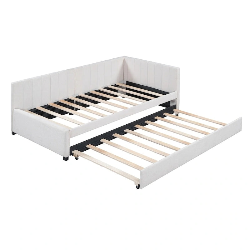 Lit de repos rembourré en lin, taille simple, avec lit gigogne extractible — Pas besoin de sommier tapissier