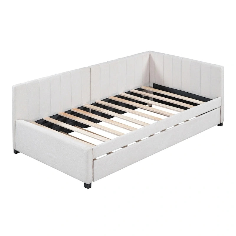 Lit de repos rembourré en lin, taille simple, avec lit gigogne extractible — Pas besoin de sommier tapissier
