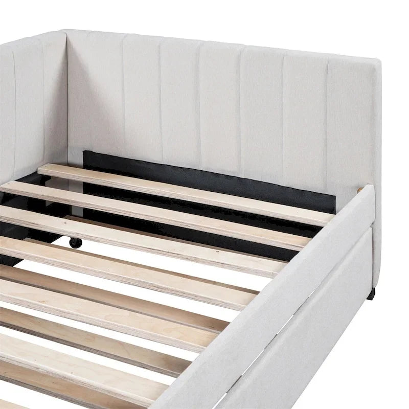 Lit de repos rembourré en lin, taille simple, avec lit gigogne extractible — Pas besoin de sommier tapissier
