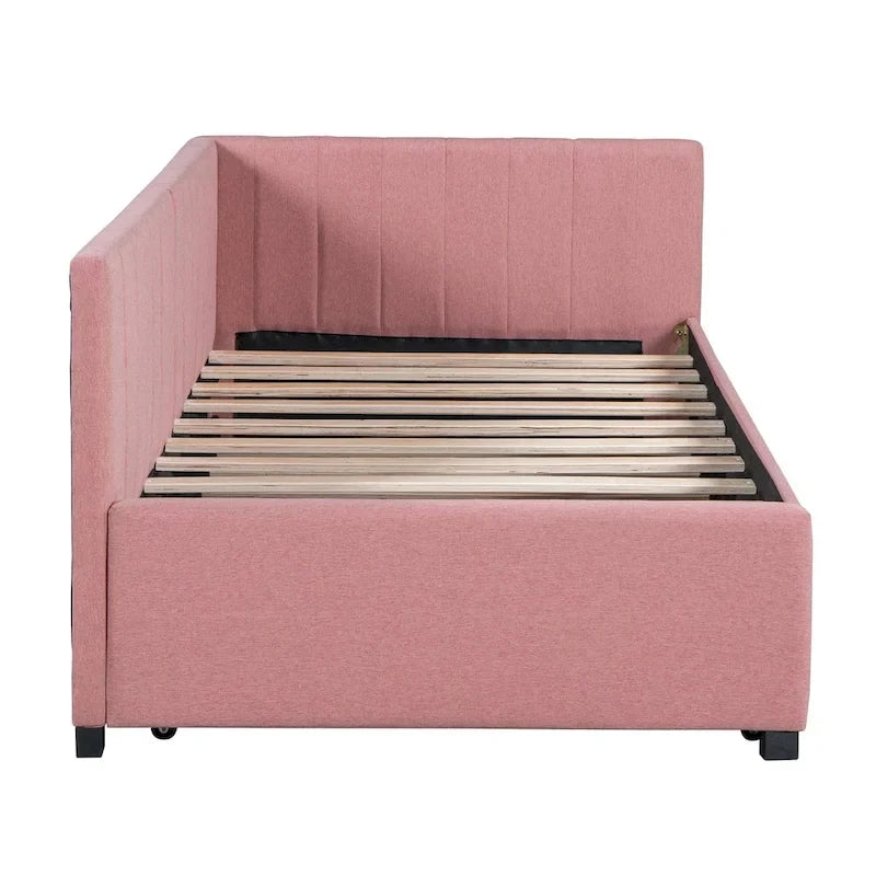Lit de repos rembourré en lin, taille simple, avec lit gigogne extractible — Pas besoin de sommier tapissier