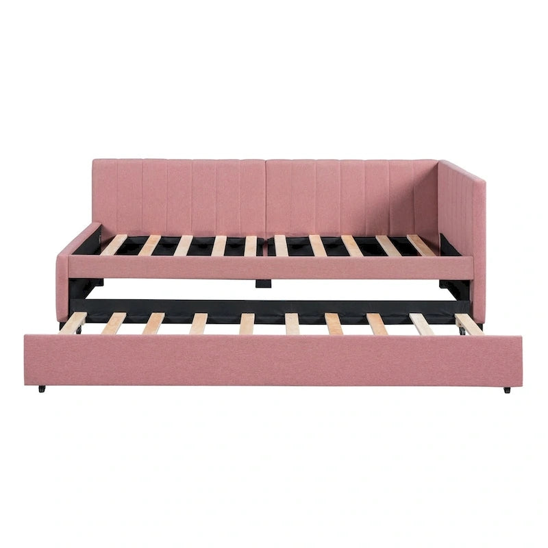 Lit de repos rembourré en lin, taille simple, avec lit gigogne extractible — Pas besoin de sommier tapissier