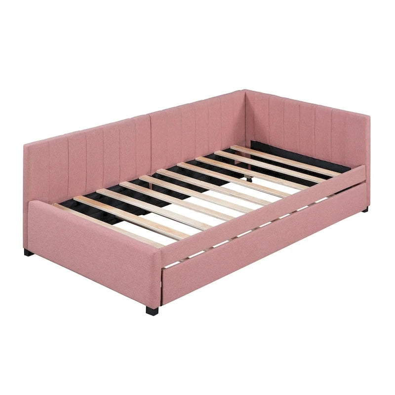 Lit de repos rembourré en lin, taille simple, avec lit gigogne extractible — Pas besoin de sommier tapissier
