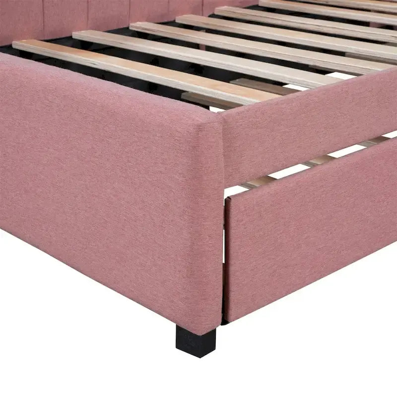Lit de repos rembourré en lin, taille simple, avec lit gigogne extractible — Pas besoin de sommier tapissier